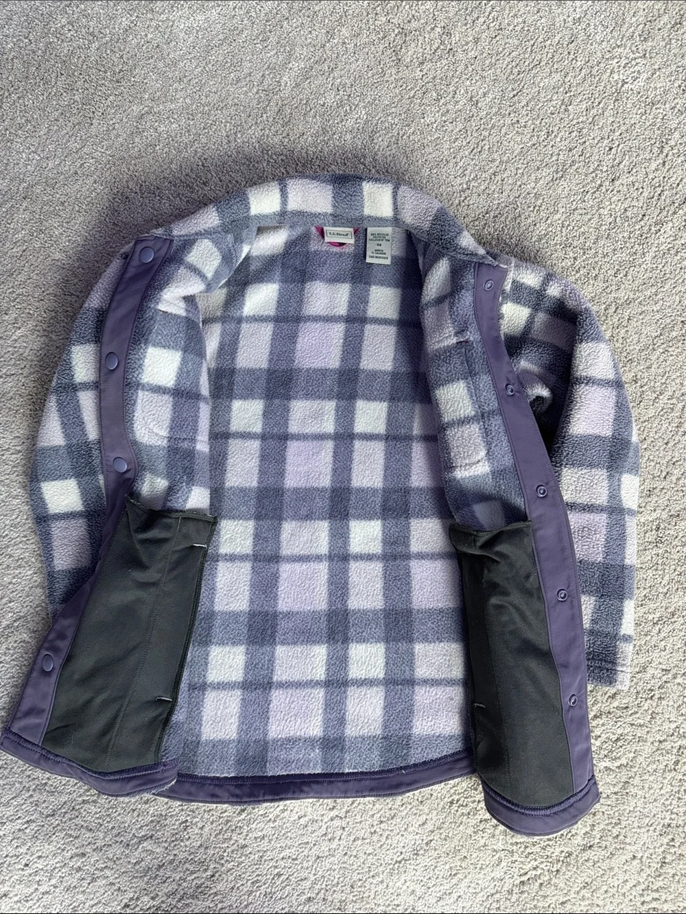 L.L. Bean Girls' Lavender and Gray Plaid Fleece Shacket